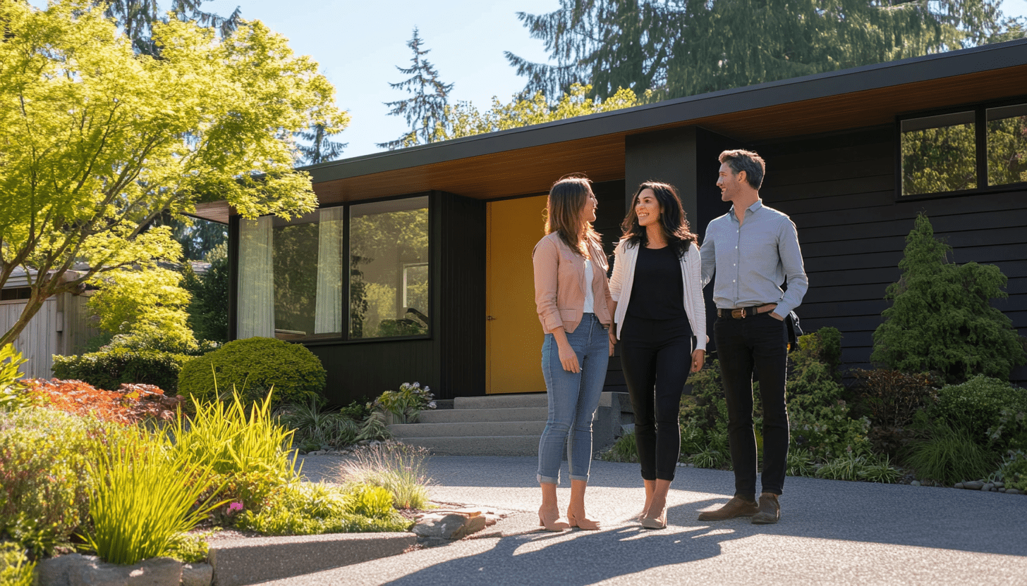 real estate agent showing a mid century home real estate agent showing a mid century home